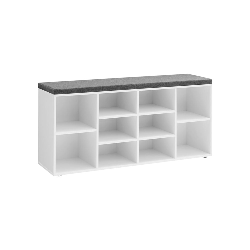 Shoe Bench - Cushioned Seat Storage - 10 Compartments