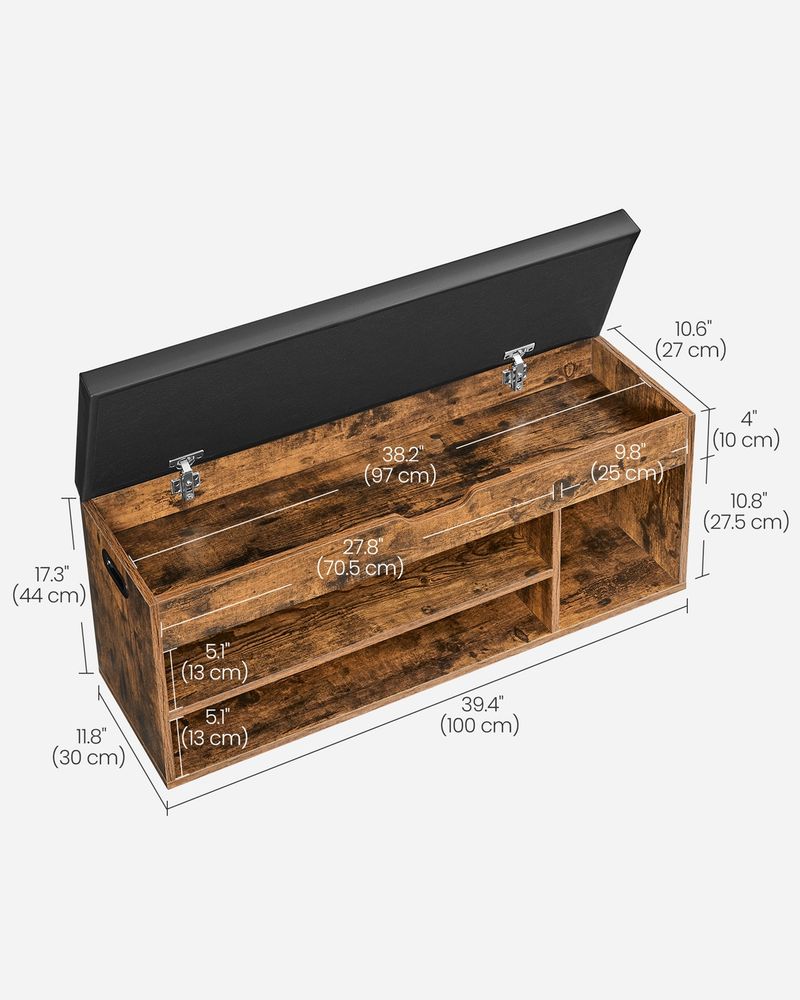 Shoe Bench - Padded Seat Storage - 3 Compartments