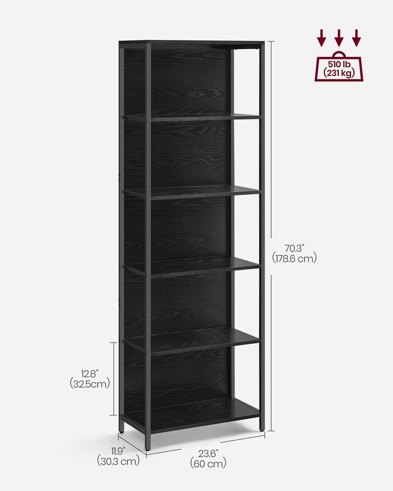 Bookcase - LED Lighting Design - 6-Tier Black Unit
