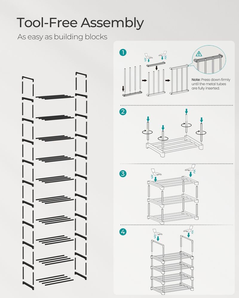 Shoe Rack - 10 Tier Metal Storage - 30 x 45 x 174 cm Black