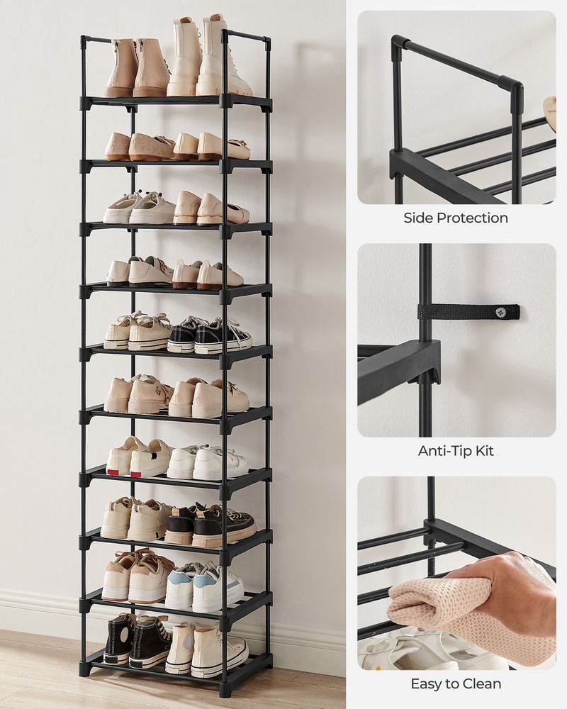 Shoe Rack - 10 Tier Metal Storage - 30 x 45 x 174 cm Black