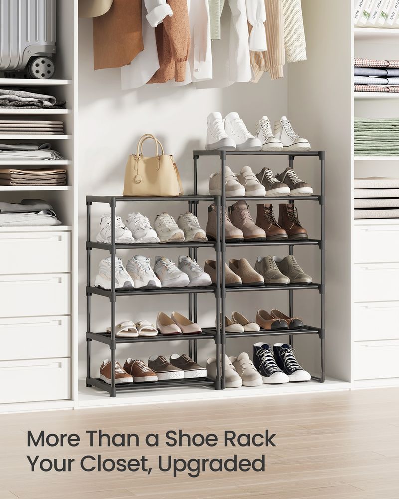 Shoe Rack - 10 Tier Metal Storage - 30 x 45 x 174 cm Black