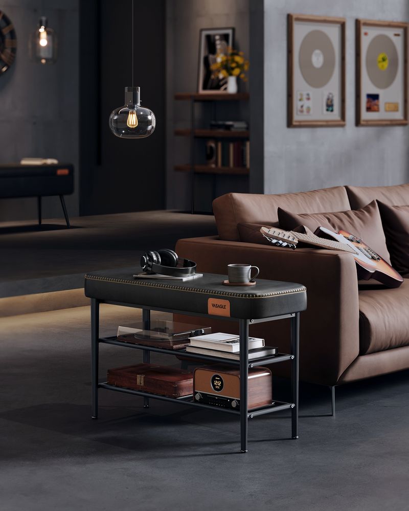 Shoe Bench - Synthetic Leather Seat - 3 Tier Storage
