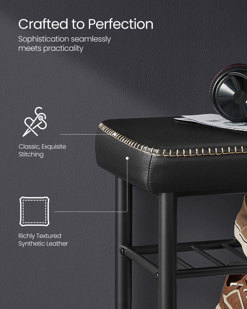 Shoe Bench - Synthetic Leather Seat - 3 Tier Storage