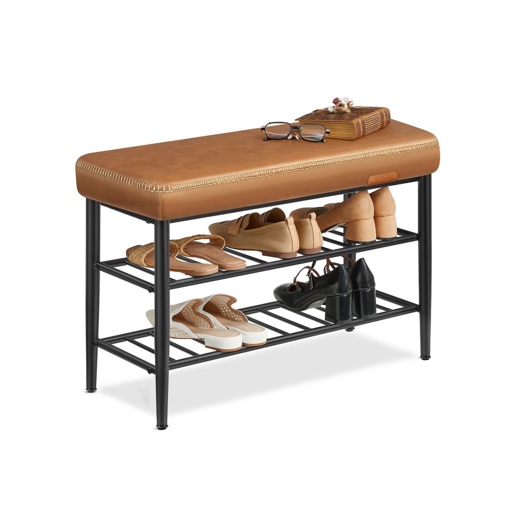 Shoe Bench - Synthetic Leather Seat - 3 Tier Storage