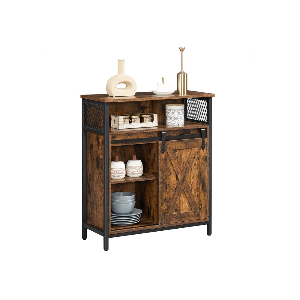 Storage Cabinet - Sliding Barn Door Design - Rustic Brown Unit