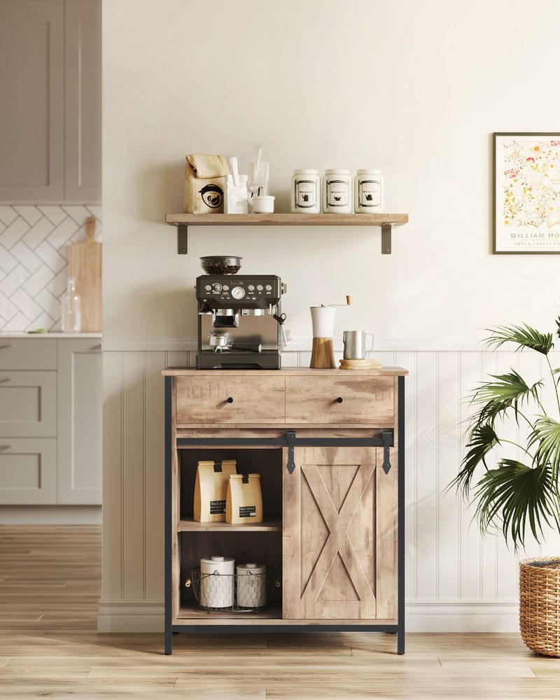 Storage Cabinet - Sliding Barn Door Design - Freestanding Kitchen Cupboard Unit