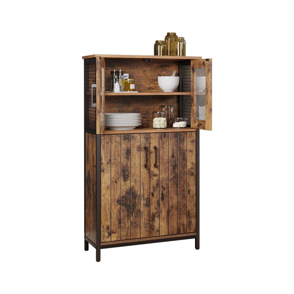 Storage Cabinet - Glass Door Display Design - Rustic Brown Unit