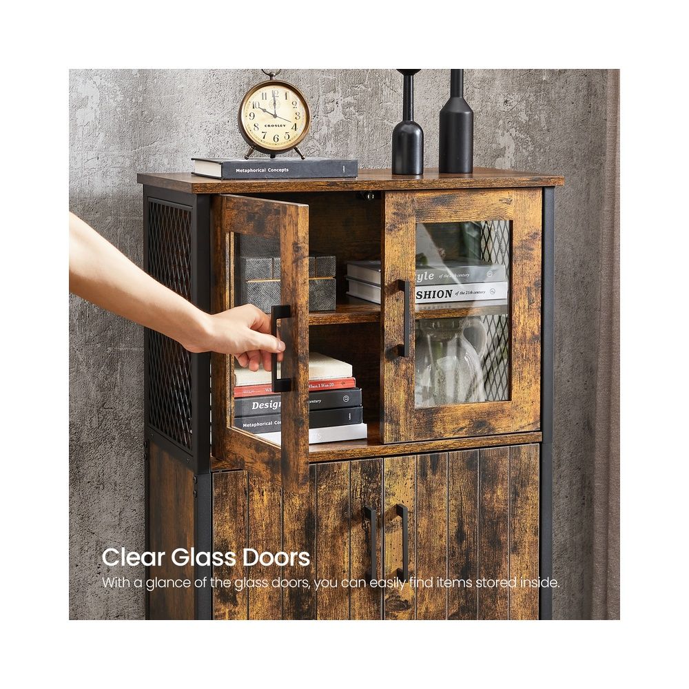 Storage Cabinet - Glass Door Display Design - Rustic Brown Unit