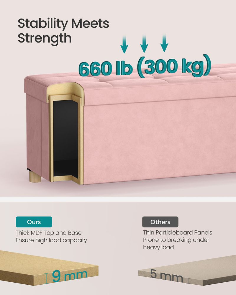 Ottoman Storage Box - 112L Lift-Up Lid Design - 38 x 110 x 40 cm Unit
