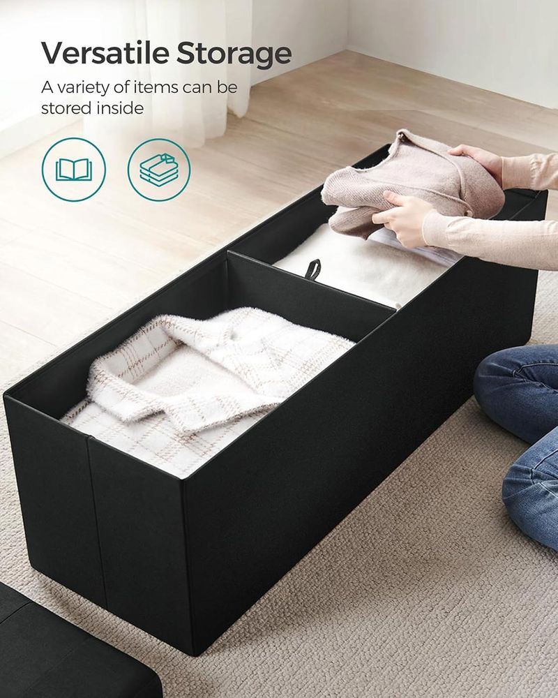 Ottoman Storage Box - 120L Lift-Up Lid Design - Black Finish Unit