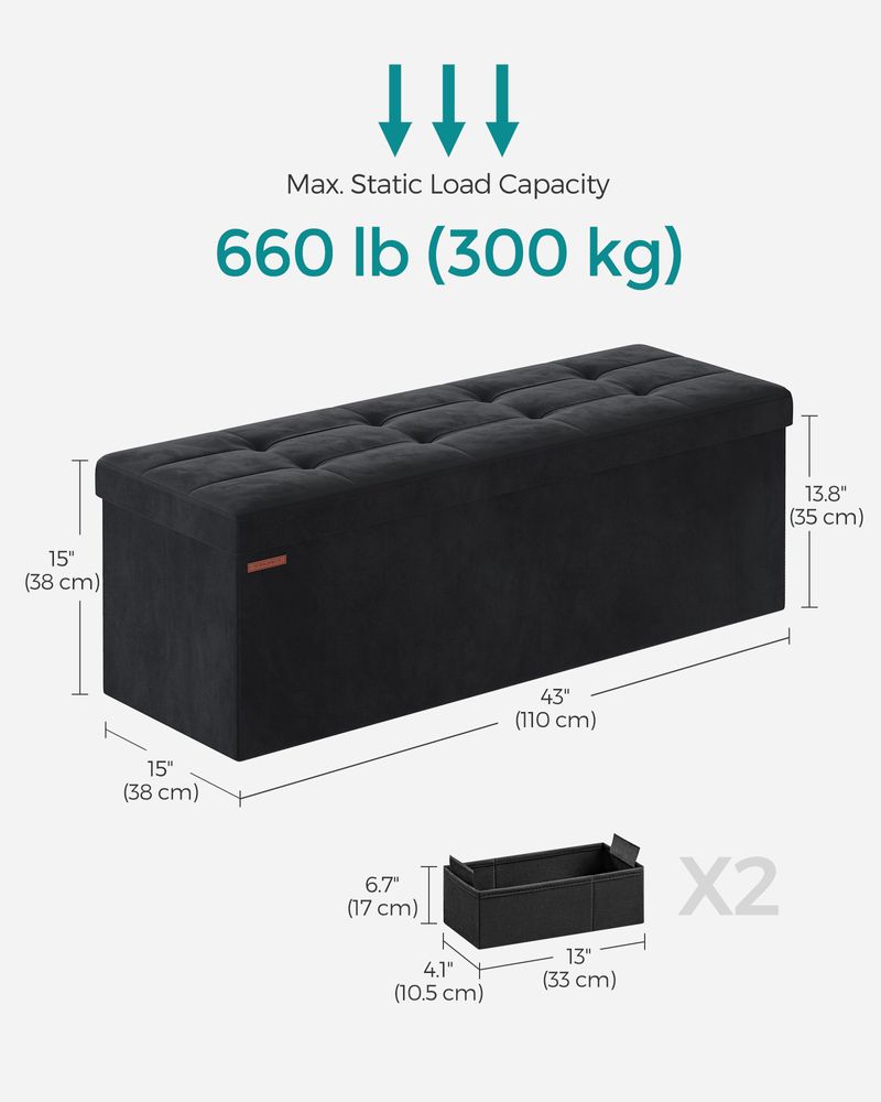 Ottoman Bench - Foldable Storage Design - Space-Saving Unit