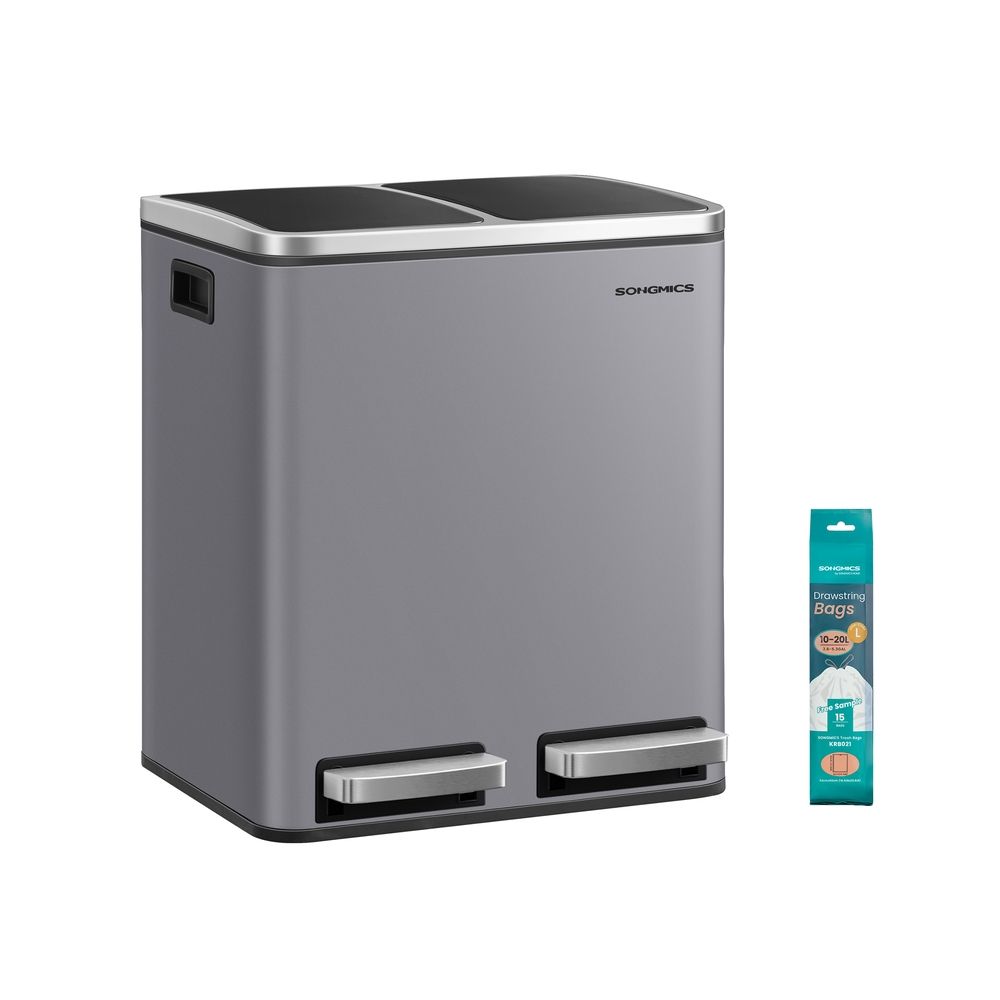 Pedal Bin - Dual Compartment Design - 2 x 15L Kitchen Waste Bin Unit