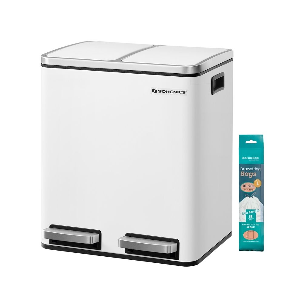 Pedal Bin - Dual Compartment Design - 2 x 15L Kitchen Waste Bin Unit