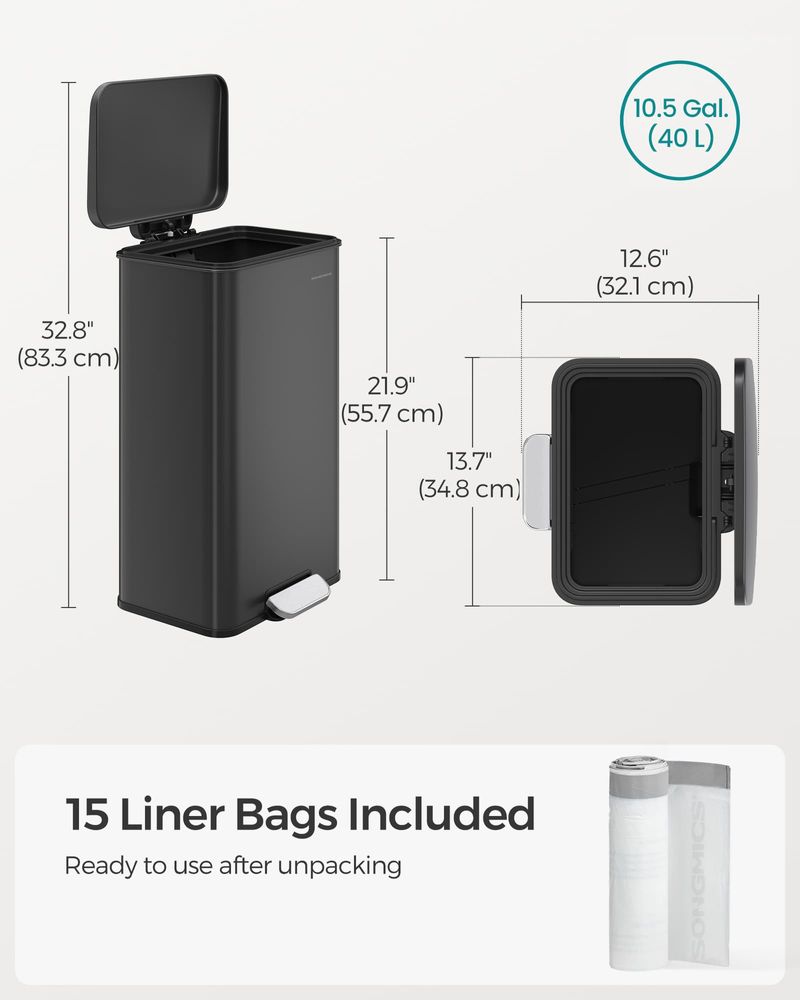 Kitchen Bin - Soft Close Lid Design - 40L Steel Waste Bin Unit