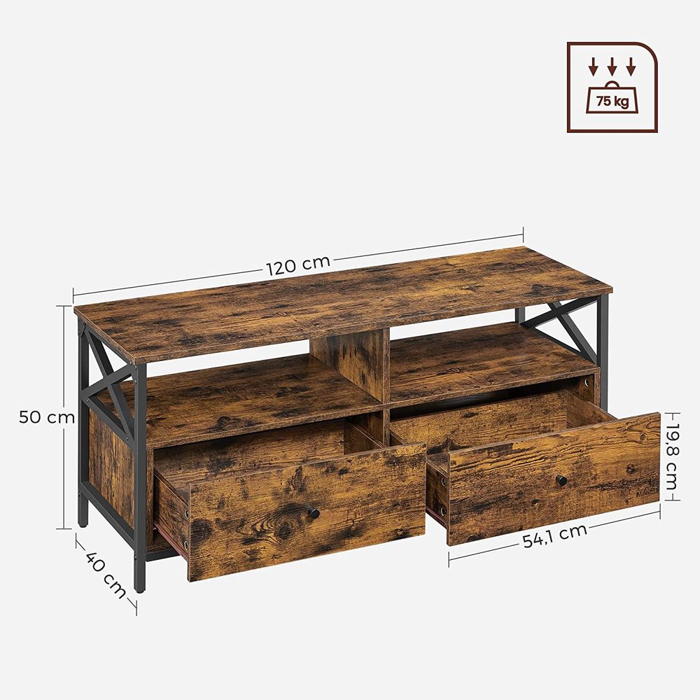 TV Stand - 2 Drawer Storage Design - Brown Finish Cabinet