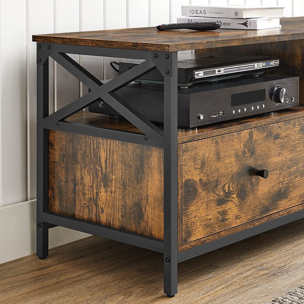 TV Stand - 2 Drawer Storage Design - Brown Finish Cabinet
