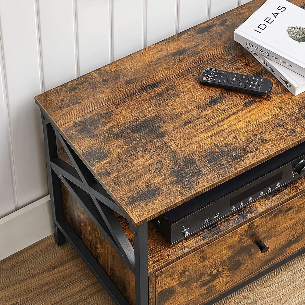 TV Stand - 2 Drawer Storage Design - Brown Finish Cabinet