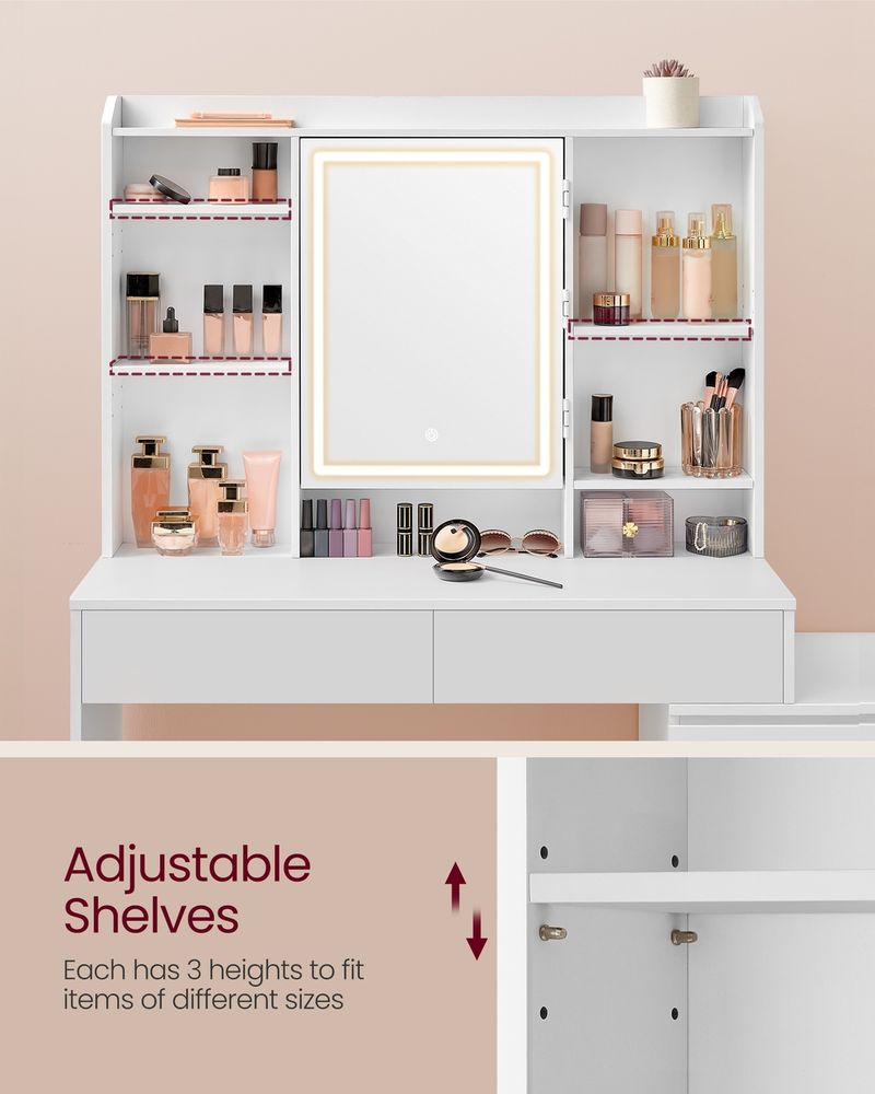 Dressing Table - LED Mirror with Drawers - Cloud White Finish