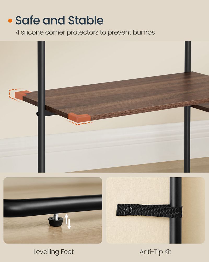 Clothes Rail - 2 Hanging Rails Storage System - 6 Shelves Configuration
