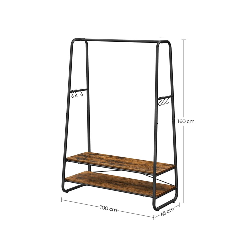 Clothes Rack - Freestanding Shelving Storage Design - Brown & Black Finish