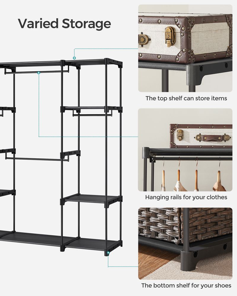 Portable Wardrobe - Multi-Compartment Storage Design - Black Finish