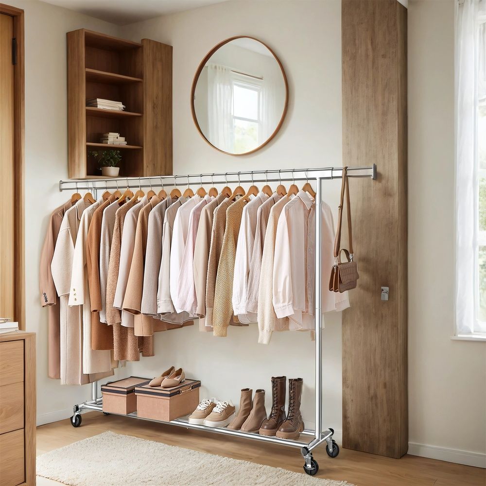 Garment Rail - Adjustable Clothes Rack - Silver Finish