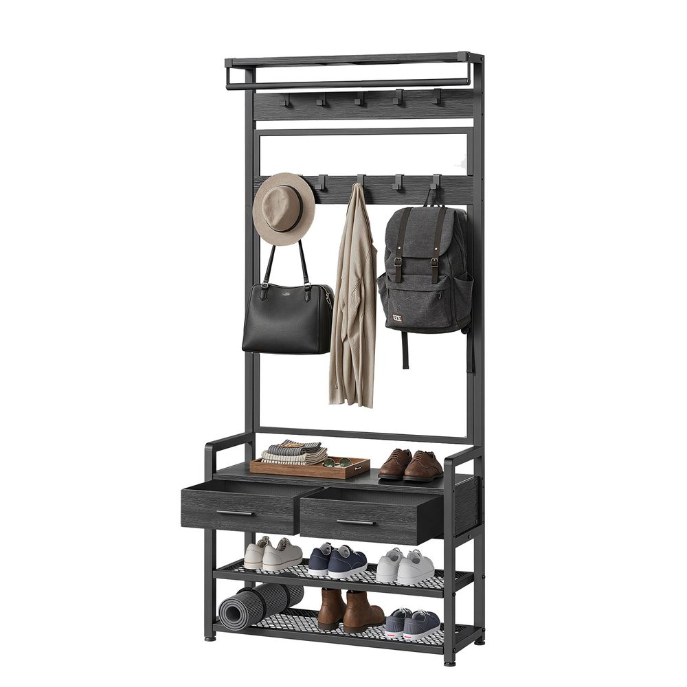 Hall Tree - Coat Rack with Shoe Bench - 30 x 80.4 x 181.6 cm