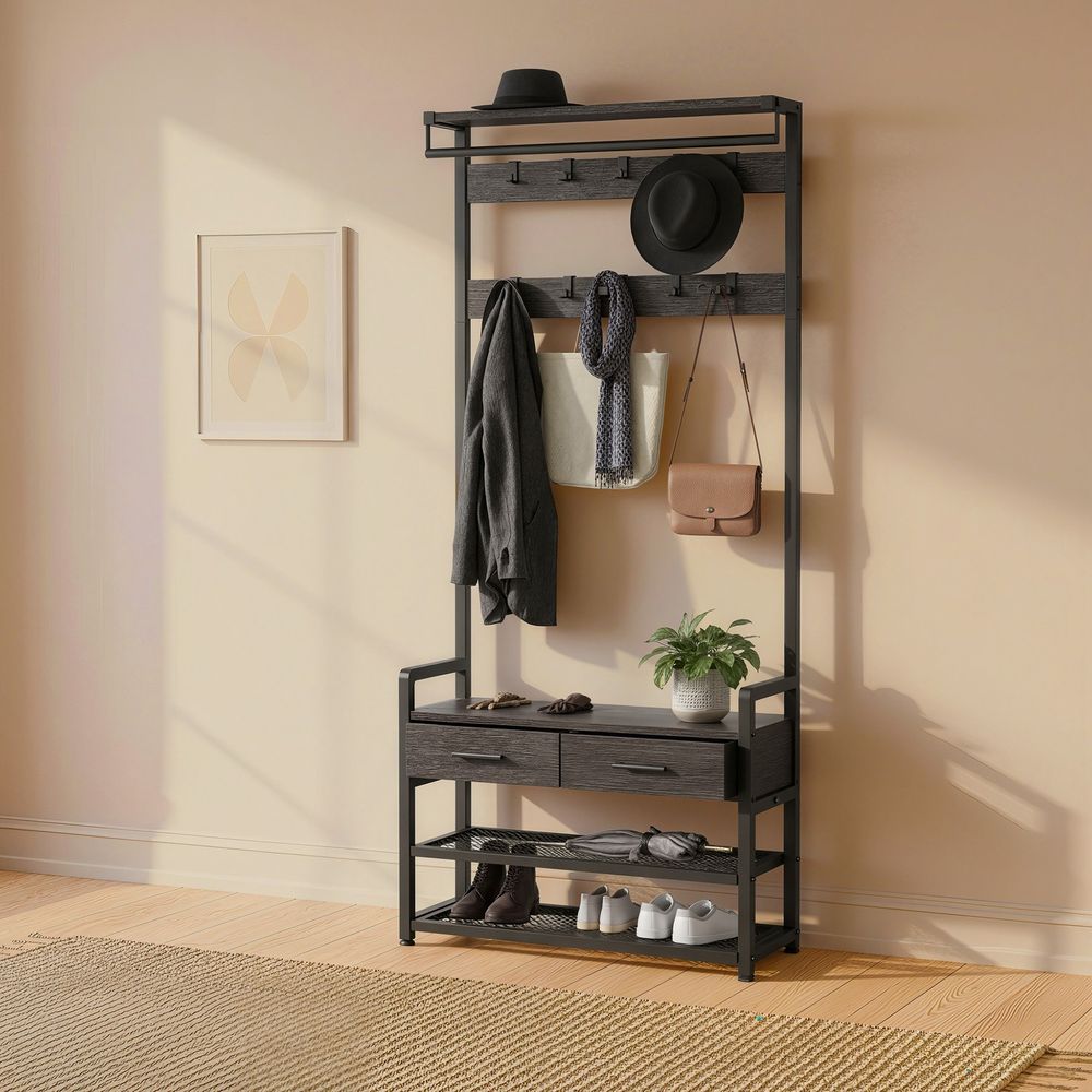 Hall Tree - Coat Rack with Shoe Bench - 30 x 80.4 x 181.6 cm