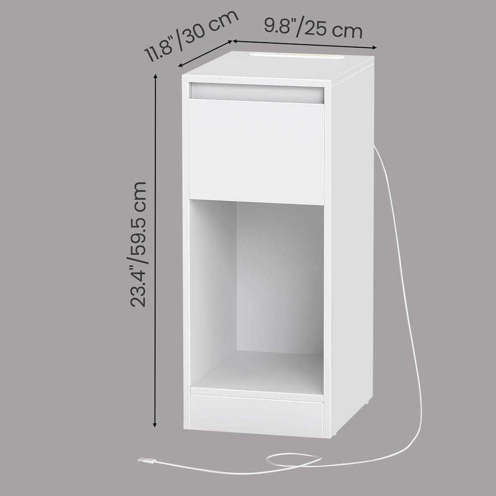 Bedside Table - Power Outlets with LED Light - 1 Drawer