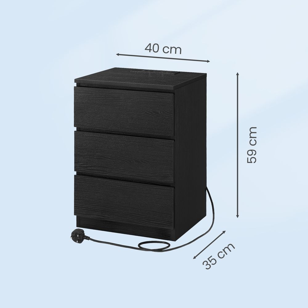 Side Tables - Integrated Charging Station Design - Set of 2 with 3 Drawers