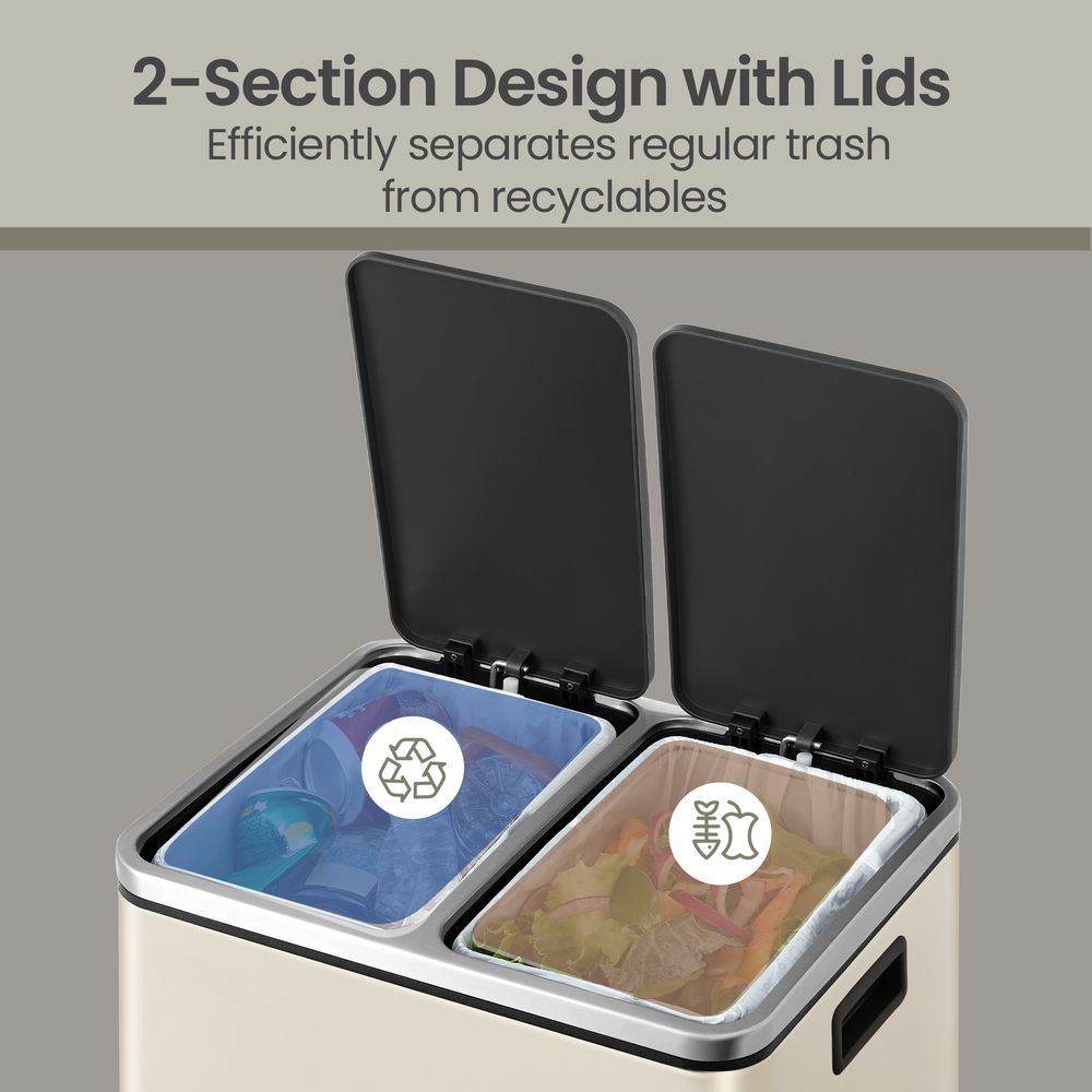 Rubbish Bin - Dual Compartment Recycling Design - 2 x 15L Capacity Unit