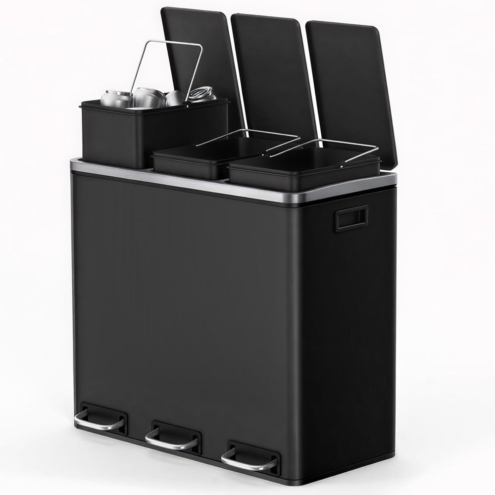 Pedal Bin - 3-Compartment Waste Sorting Design - 3 x 18L Kitchen Unit