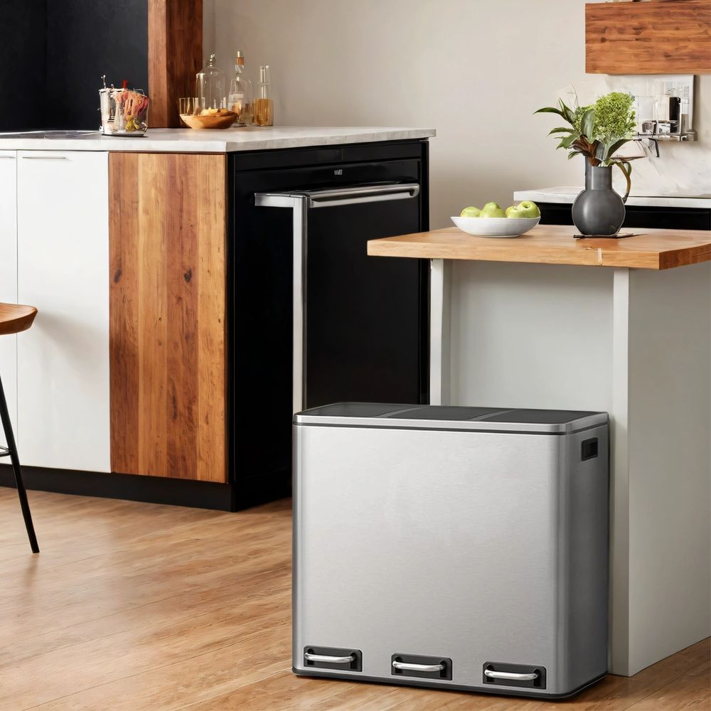 Pedal Bin - 3-Compartment Waste Sorting Design - 3 x 18L Kitchen Unit