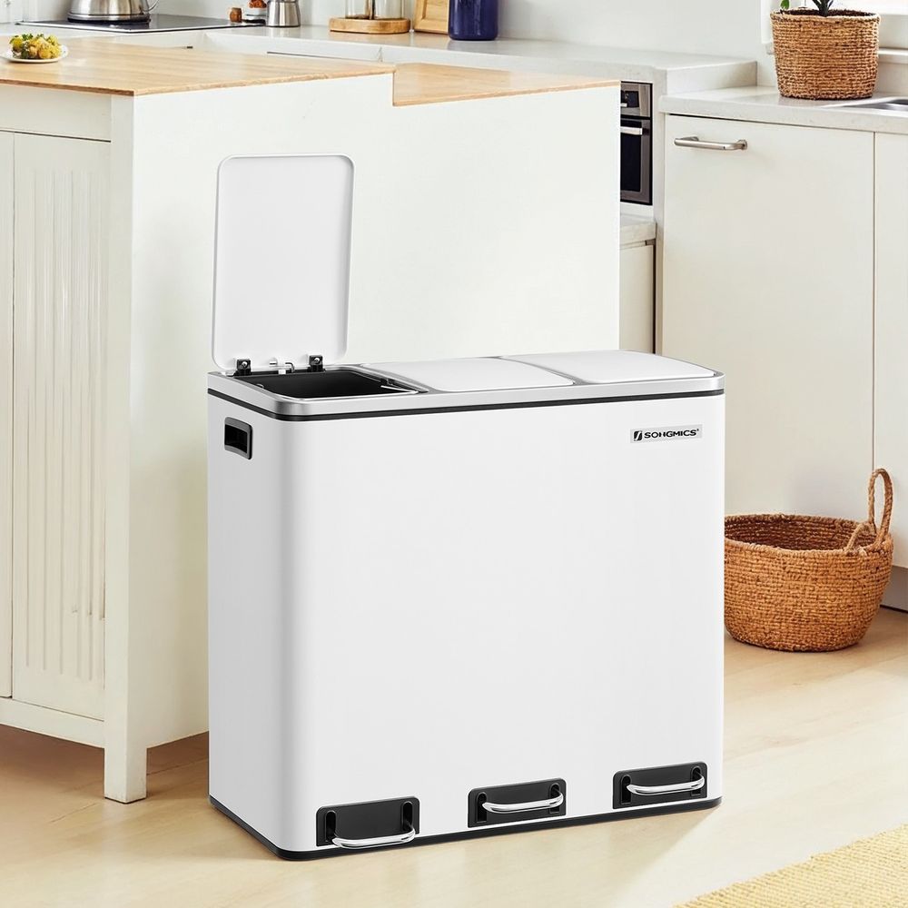 Pedal Bin - 3-Compartment Waste Sorting Design - 3 x 18L Kitchen Unit