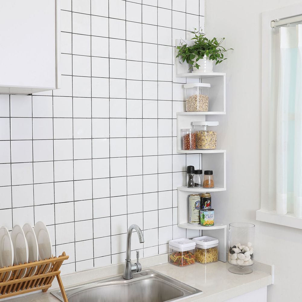 Corner Shelf - Wall-Mounted Floating Design - 5-Tier Unit