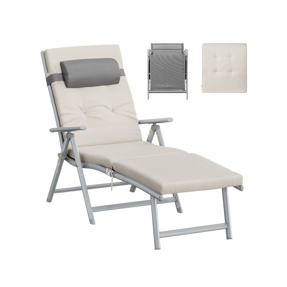 Folding Sun Lounger - 6 cm Thick Mattress Comfort - Adjustable Backrest Design