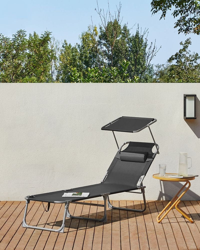 Folding Sun Lounger - Lightweight Portable Design - Garden Outdoor Seating