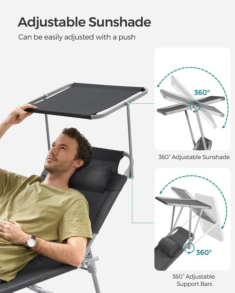 Folding Sun Lounger - Lightweight Portable Design - Garden Outdoor Seating