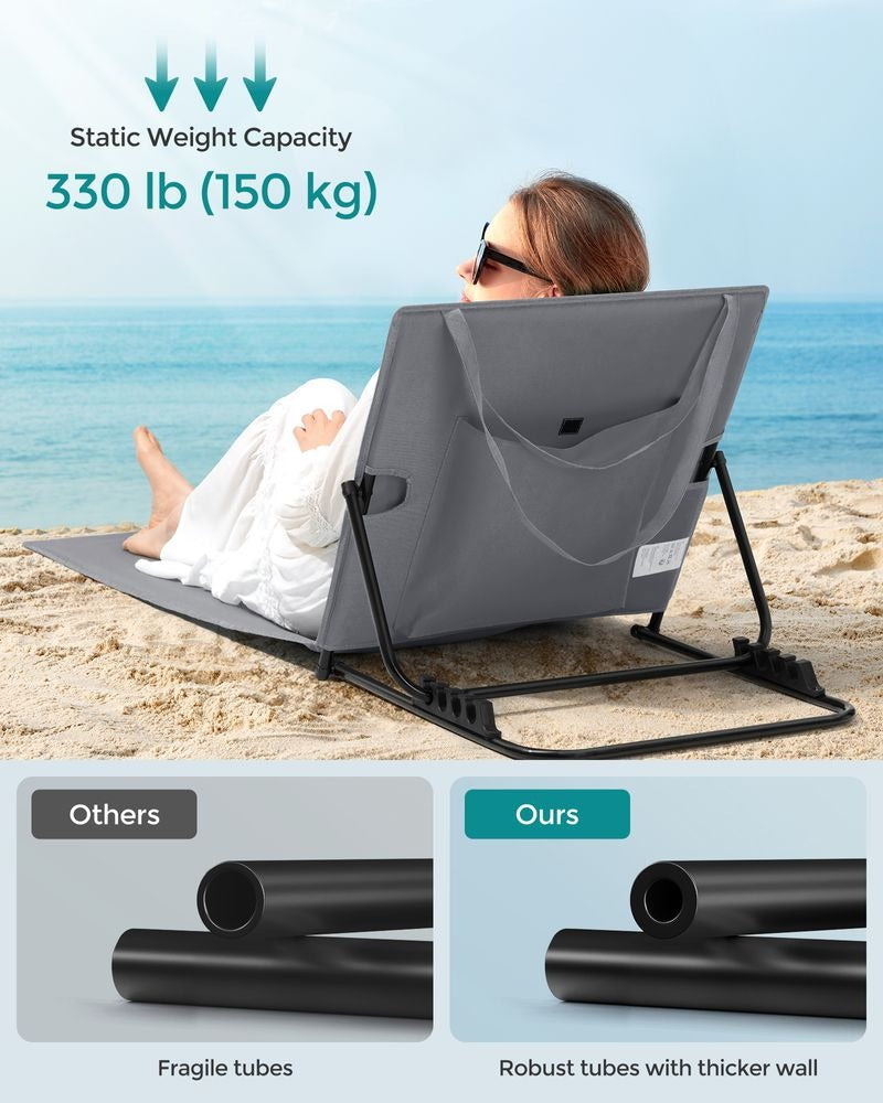 Folding Sunloungers - Portable Beach Design with Handle - Set of 2 Lightweight Chairs