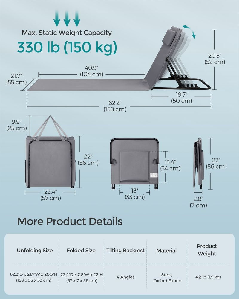 Folding Sunloungers - Portable Beach Design with Handle - Set of 2 Lightweight Chairs