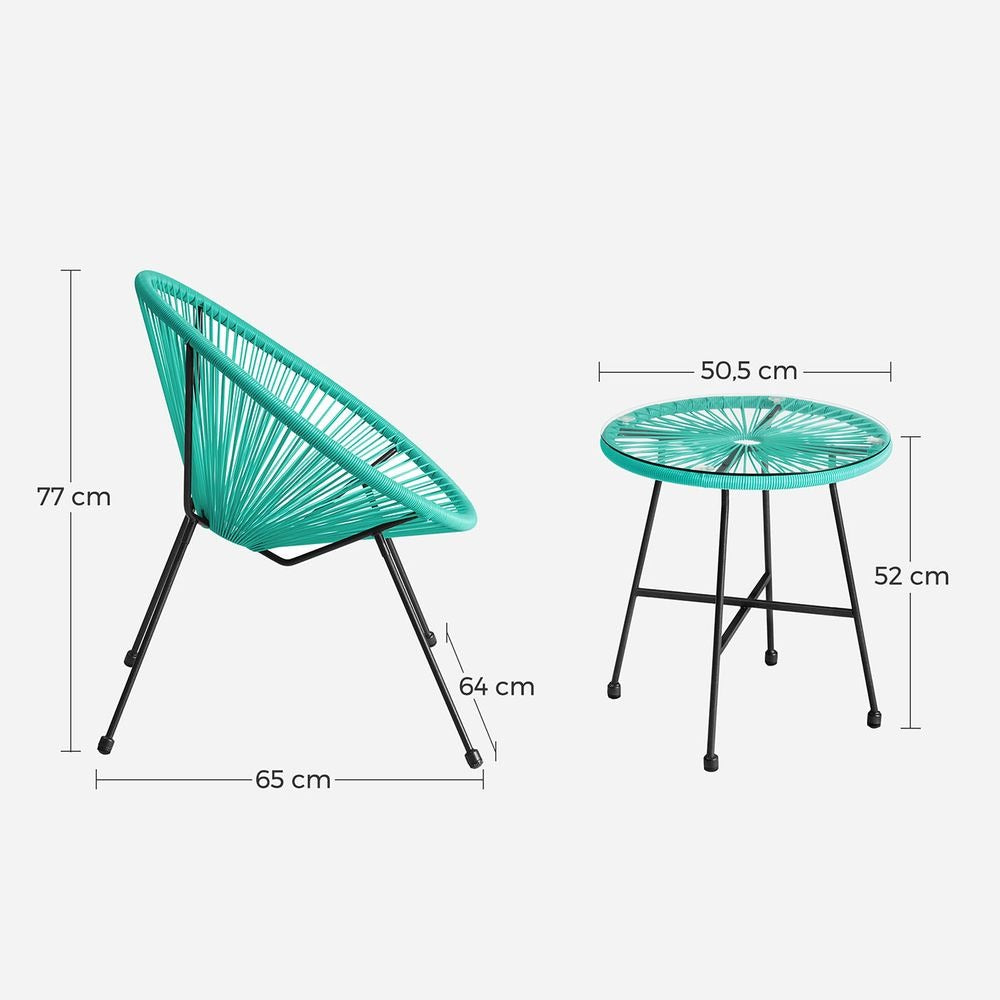 Garden Patio Furniture Set - 3 Piece Set with Table - Compact Seating
