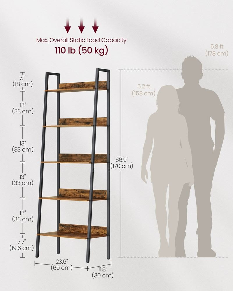 Bookshelf - 5-Tier Storage Design - Brown and Black Colourway