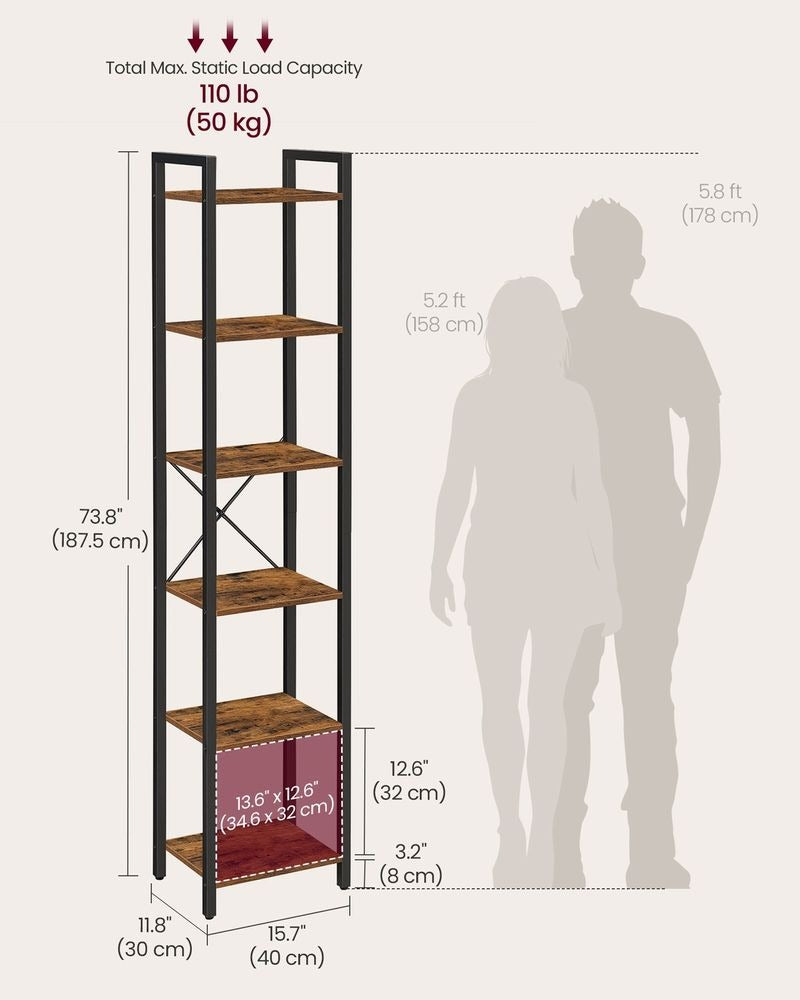 Bookshelf - 6-Tier Storage Design - 30 x 40 x 187.5 cm
