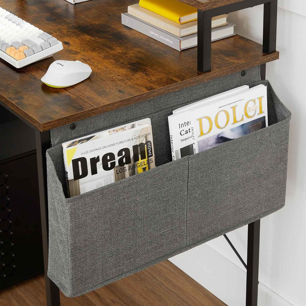 Computer Desk - Industrial Style with Monitor Riser - Brown Compact Workspace Design