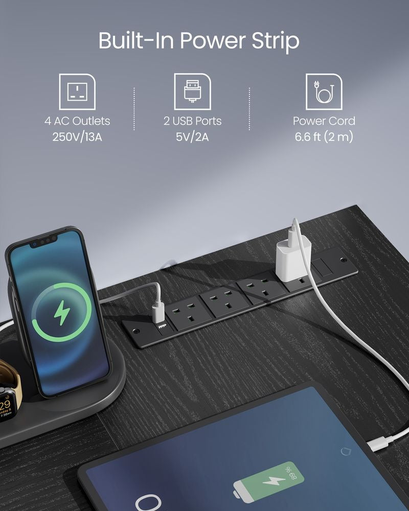L-Shaped Computer Desk - Built-In Power Outlets - Corner Workspace Design