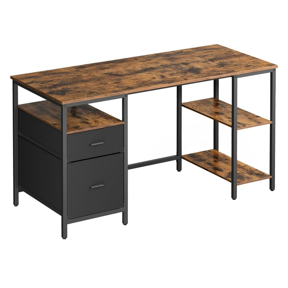 Computer Desk - Storage with 3 Shelves and 2 Drawers - Home Office Workspace Design