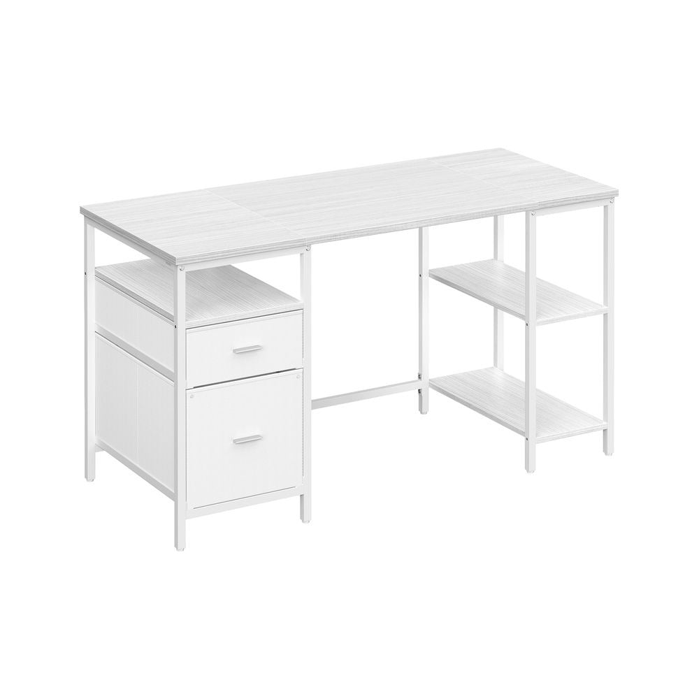 Computer Desk - Storage with 3 Shelves and 2 Drawers - Home Office Workspace Design