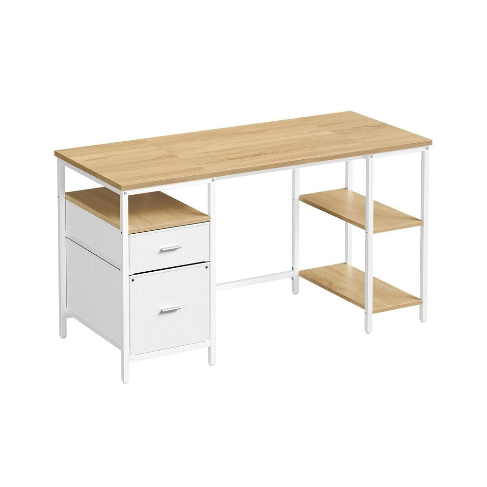 Computer Desk - Storage with 3 Shelves and 2 Drawers - Home Office Workspace Design