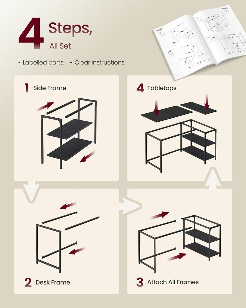 Corner Desk - Adjustable Shelving Storage - L-Shaped Home Office Desk